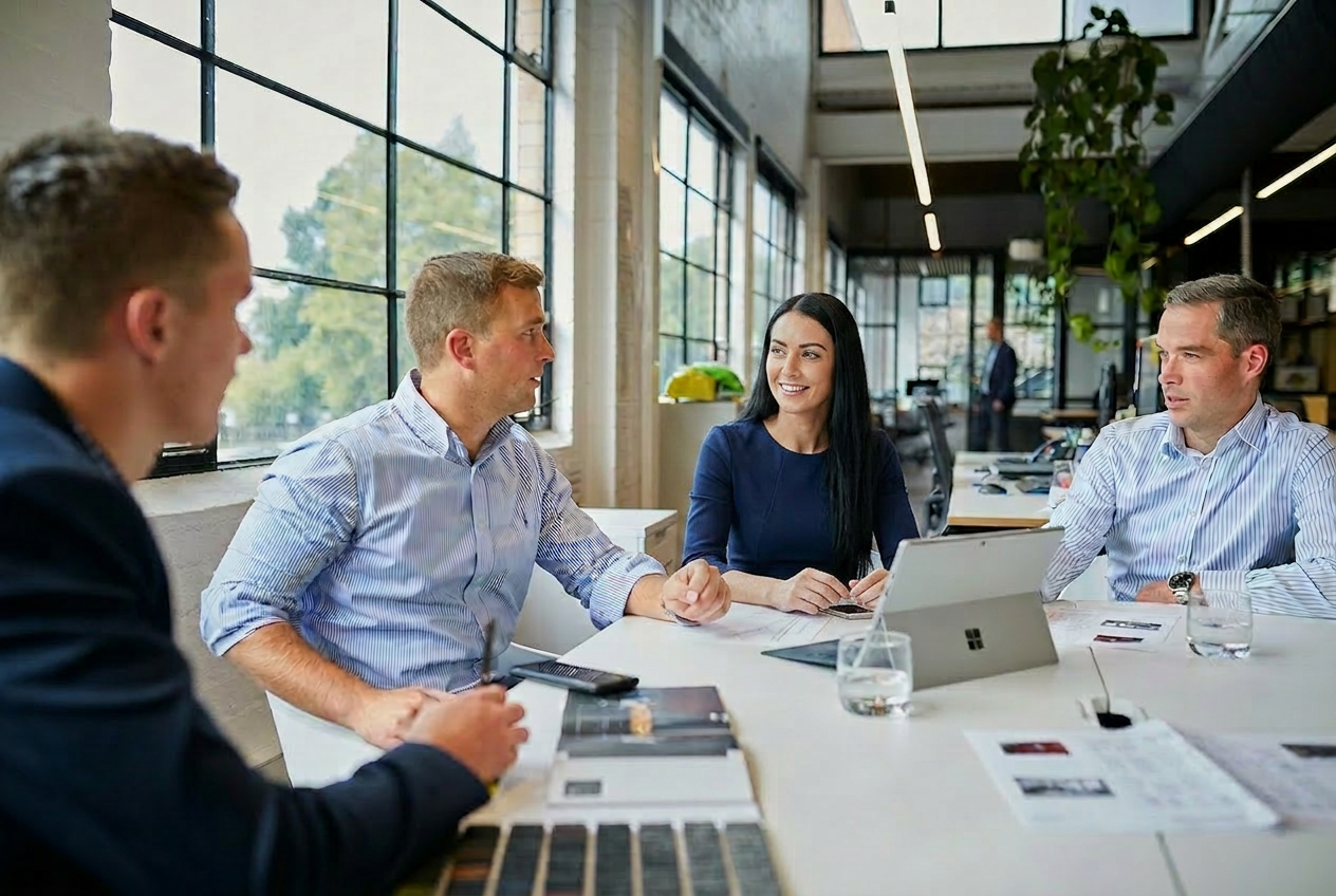 Aura Health Spaces team in a project meeting